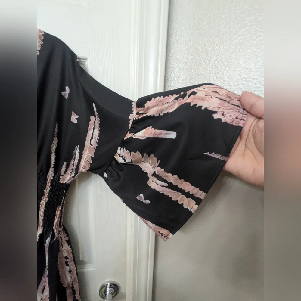 Midi 3/4 Sleeves Black & Brown Dress - Picture 5 of 5